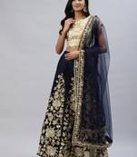 NAVY BLUE ZARI DORI & SEQUINS EMBROIDERED VELVET SEMI STITCHED LEHENGA CHOLI