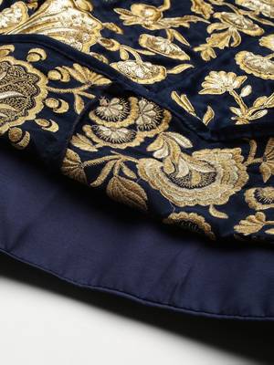 NAVY BLUE ZARI DORI & SEQUINS EMBROIDERED VELVET SEMI STITCHED LEHENGA CHOLI 5