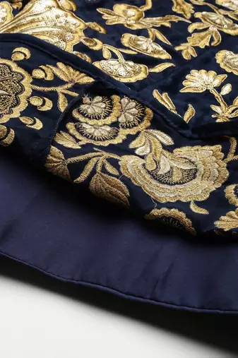 NAVY BLUE ZARI DORI & SEQUINS EMBROIDERED VELVET SEMI STITCHED LEHENGA CHOLI