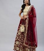 MAROON ZARI DORI & SEQUINS EMBROIDERED VELVET SEMI STITCHED LEHENGA CHOLI