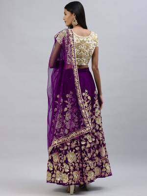 PURPLE ZARI DORI & SEQUINS EMBROIDERED VELVET SEMI STITCHED LEHENGA CHOLI 3