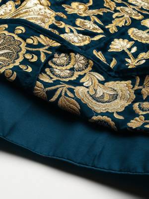 TURQUOISE ZARI DORI & SEQUINS EMBROIDERED VELVET SEMI STITCHED LEHENGA CHOLI 5