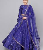 BLUE EMBROIDERED WITH MIRROR WORK ART SILK SEMI STITCHED LEHENGA CHOLI