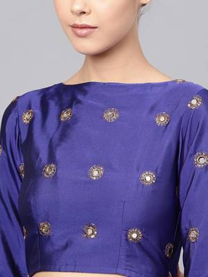 BLUE EMBROIDERED WITH MIRROR WORK ART SILK SEMI STITCHED LEHENGA CHOLI 4