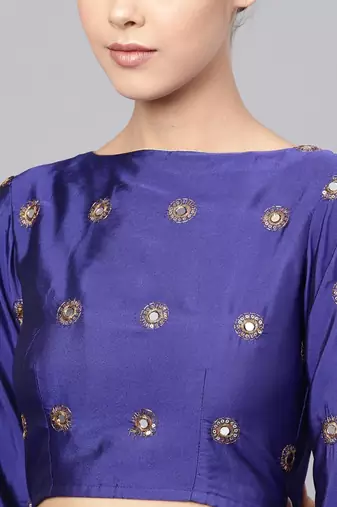 BLUE EMBROIDERED WITH MIRROR WORK ART SILK SEMI STITCHED LEHENGA CHOLI