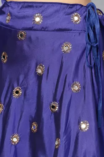 BLUE EMBROIDERED WITH MIRROR WORK ART SILK SEMI STITCHED LEHENGA CHOLI