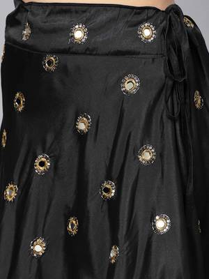 BLACK EMBROIDERED WITH MIRROR WORK ART SILK SEMI STITCHED LEHENGA CHOLI 5