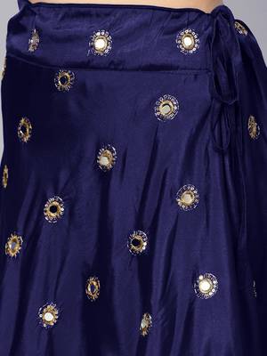 NAVY BLUE EMBROIDERED WITH MIRROR WORK ART SILK SEMI STITCHED LEHENGA CHOLI 5