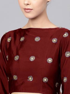 MAROON EMBROIDERED WITH MIRROR WORK ART SILK SEMI STITCHED LEHENGA CHOLI 4