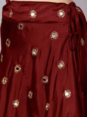 MAROON EMBROIDERED WITH MIRROR WORK ART SILK SEMI STITCHED LEHENGA CHOLI 5