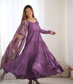 Romansilk Chanderi Fabric Fully Flair Anarkali Gown With Dupatta, Pent