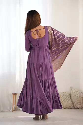 Romansilk Chanderi Fabric Fully Flair Anarkali Gown With Dupatta, Pent