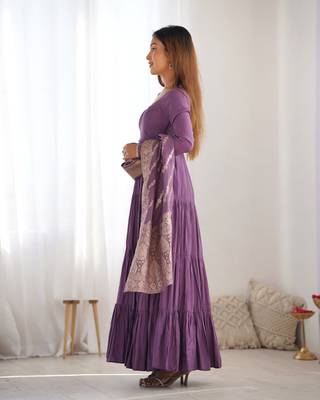 Romansilk Chanderi Fabric Fully Flair Anarkali Gown With Dupatta, Pent 6
