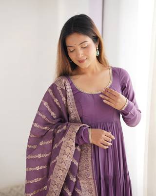 Romansilk Chanderi Fabric Fully Flair Anarkali Gown With Dupatta, Pent 7