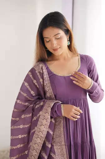 Romansilk Chanderi Fabric Fully Flair Anarkali Gown With Dupatta, Pent