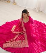 Romansilk Chanderi Fabric Fully Flair Anarkali Gown With Dupatta, Pent