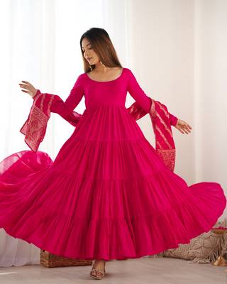 Romansilk Chanderi Fabric Fully Flair Anarkali Gown With Dupatta, Pent 2