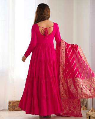 Romansilk Chanderi Fabric Fully Flair Anarkali Gown With Dupatta, Pent 3
