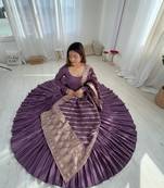 Romansilk Chanderi Fabric Fully Flair Anarkali Gown With Dupatta, Pent