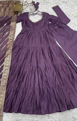 Romansilk Chanderi Fabric Fully Flair Anarkali Gown With Dupatta, Pent 8