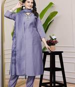 Lavender Colour Premium Roman Silk Hand Work A Line Kurta Set