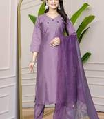 Light Purple Colour Premium Roman Silk Hand Work A Line Kurta Set