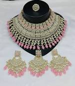 Artificial pearl and crystal choker set - gold-plated wedding jewelry with earrings and ring