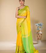 Yellow and Green Narayanpet Cotton saree