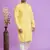 yellow  jaqurtd art soft silk straight kurta churidar without lining fabric for men