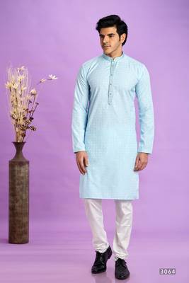 ice blue jaqurtd art soft silk straight kurta churidar without lining fabric for men 1