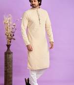 beige  jaqurtd art soft silk straight kurta churidar without lining fabric for men