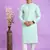 light teal green  jaqurtd art soft silk straight kurta churidar without lining fabric for men