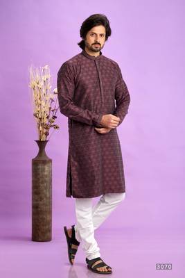 maroon jacquard art silk straight kurta churidar without lining 1