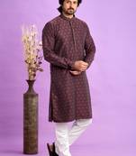 maroon jacquard art silk straight kurta churidar without lining