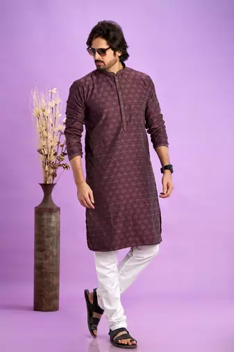 maroon jacquard art silk straight kurta churidar without lining