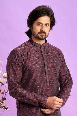 maroon jacquard art silk straight kurta churidar without lining 3