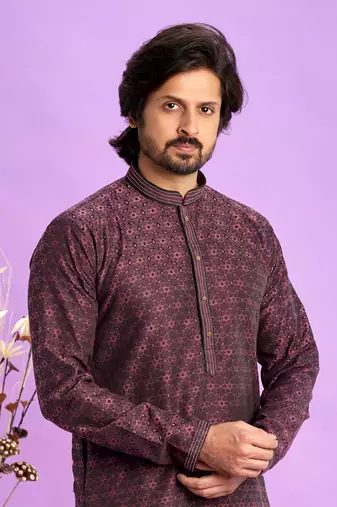 maroon jacquard art silk straight kurta churidar without lining