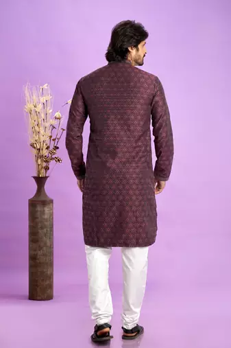 maroon jacquard art silk straight kurta churidar without lining