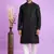 black  jaqurtd art soft silk straight kurta churidar without lining fabric for men