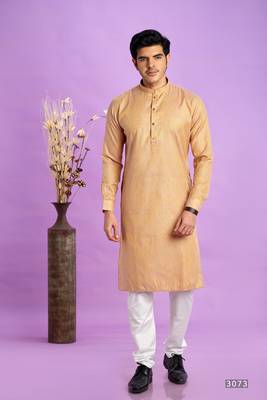 brown  jaqurtd art soft silk straight kurta churidar without lining fabric 1