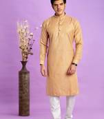 brown  jaqurtd art soft silk straight kurta churidar without lining fabric