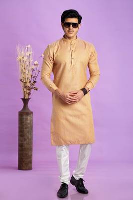 brown  jaqurtd art soft silk straight kurta churidar without lining fabric 2