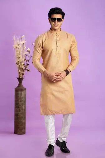 brown  jaqurtd art soft silk straight kurta churidar without lining fabric