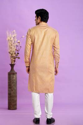 brown  jaqurtd art soft silk straight kurta churidar without lining fabric 4