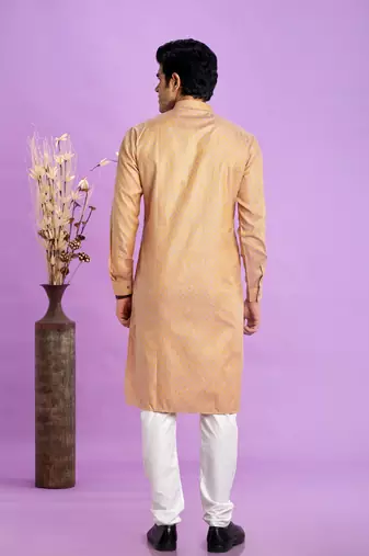 brown  jaqurtd art soft silk straight kurta churidar without lining fabric
