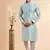 sky blue jaqurd art silk without lining fabric straight kurta churidar for men
