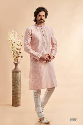 peach jacquard art silk without lining fabric straight kurta churidar 1