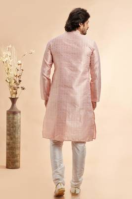 peach jacquard art silk without lining fabric straight kurta churidar 4