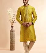yellow jacqaurd art silk without lining fabric straight kurta churidar