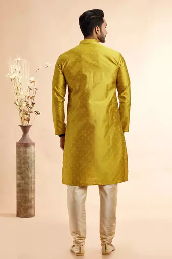 yellow jacqaurd art silk without lining fabric straight kurta churidar